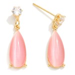 Gold Dipped Cubic Zirconia Drop Earrings Featuring Teardrop Stone

- Approximately 1" L
- 14K Gold Dipped 
- Handmade In Korea 