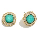 Wholesale cushion Cut Rhinestone Stud Earrings Rhinestone Border W