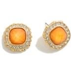 Wholesale cushion Cut Rhinestone Stud Earrings Rhinestone Border W