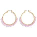 Wholesale gold Twisted Drop Hoop Beaded Details L