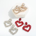 Rhinestone  Heart Statement Drop Earrings 

- Approximately 2.25" L