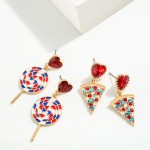 Americana Lollipop Drop Earrings With Glitter Heart Post

- Approximately 1.75" L 