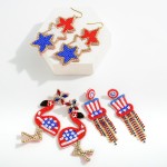 Wholesale americana Seed Beaded Top Hat Earring Rhinestone Tassels L