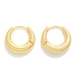 Wholesale k Gold Dipped Ribbed Tapered Hinged Huggie Hoop Earrings Brass Base H