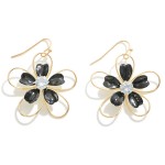Wholesale metal Wire Flower Drop Earring Enamel Petal Stone Center L