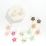 Wholesale metal Wire Flower Drop Earring Enamel Petal Stone Center L