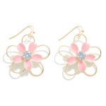 Wholesale metal Wire Flower Drop Earring Enamel Petal Stone Center L