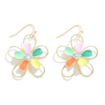 Wholesale metal Wire Flower Drop Earring Enamel Petal Stone Center L
