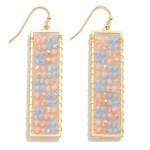Wholesale rectangle Drop Earring Checkered Beaded Details L