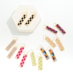 Rectangle Drop Earring With Checkered Beaded Details

- Approximately 2" L
