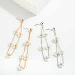 Wholesale floral Pearl Drop Earrings Gold Accents L