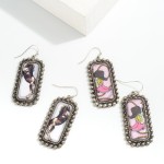 Square Western Drop Earrings With Resin Image Inlay

- Approximately 1.75" L