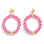Wholesale pearlescent Solid Color Beaded Hoop Drop Earrings L