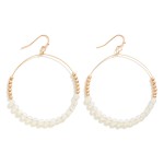 Wholesale gold Circular Drop Earrings Stone Gold Beaded Details L