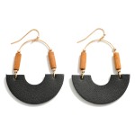 Wholesale gold Drop Earrings Leather Cut Half Moon Wood Beaded Details L