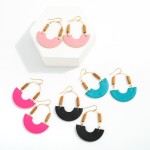 Wholesale gold Drop Earrings Leather Cut Half Moon Wood Beaded Details L