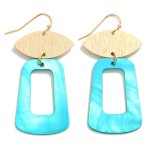 Rectangle Resin Drop Earring With Gold Tone Accents

- Approximately 2" L 