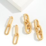 Worn Gold Tone Paperclip Drop Earrings

- Approximately 2" L 
- Hypoallergenic Titanium Post 