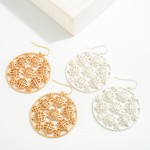 Circular Metal Filigree Drop Earrings 

- Approximately 2" L