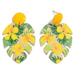 Wholesale gold Monstea Cut Drop Earrings Tropical Flower Overlay L