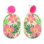Wholesale gold Oval Drop Earring Tropical Flower Overlay L