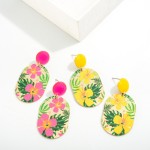 Wholesale gold Oval Drop Earring Tropical Flower Overlay L