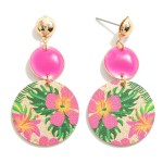 Waterfall Circular Drop Earring With Tropical Flower Overlay 

- Approximately 1.75" L