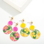 Waterfall Circular Drop Earring With Tropical Flower Overlay 

- Approximately 1.75" L