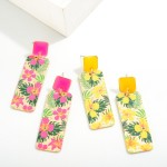 Wholesale rectangular Drop Earring Tropical Flower Overlay L