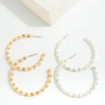 Wholesale pearl Brass Metal Beaded Hoop Earrings Brass Metal D