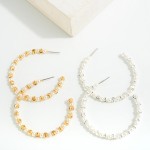 Wholesale pearl Brass Metal Beaded Hoop Earrings Brass Metal D