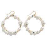 Wholesale semi Precious Natural Stone Beaded Hoop Drop Earrings Raw Pearl Bead D