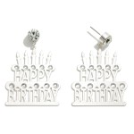 Wholesale brass Happy Birthday Cake Drop Earrings Rhinestone Accents L Brass Met