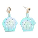 Wholesale birthday Cupcake Drop Earring Rhinestone Candle Detail L Brass Metal