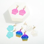 Wholesale birthday Cupcake Drop Earring Rhinestone Candle Detail L Brass Metal