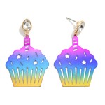 Birthday Cupcake Drop Earring With Rhinestone Candle Detail

- Approximately 2" L
- Brass Metal 