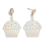 Wholesale birthday Cupcake Drop Earring Rhinestone Candle Detail L Brass Metal