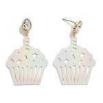 Birthday Cupcake Drop Earring With Rhinestone Candle Detail

- Approximately 2" L
- Brass Metal 