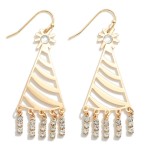 Brass Party Hat Drop Earring With Rhinestone Tassels 

- Approximately 2" L
- Brass Metal 