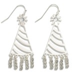 Brass Party Hat Drop Earring With Rhinestone Tassels 

- Approximately 2" L
- Brass Metal 