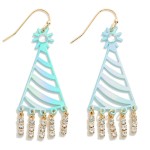 Wholesale party Hat Drop Earrings Rhinestone Tassel Details L Brass Metal