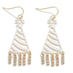 Wholesale party Hat Drop Earrings Rhinestone Tassel Details L Brass Metal