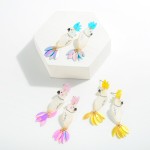 Wholesale resin Parrot Drop Earrings Iridescent Tassel Feather Details L