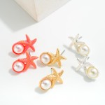 Wholesale starfish Studs Pearl Bead Inlay L