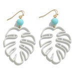 Smooth Coated Metal Monstera Leaf Drop Earrings With Beaded Detail

- Approximately 2.5" L