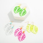 Wholesale smooth Metal Monstera Leaf Drop Earrings Beaded Detail L