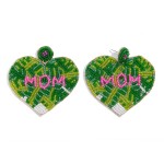 Seed Beaded Heart 'Mom' Drop Earring With Palm Leaf Detailing

- Approximately 2.25" L