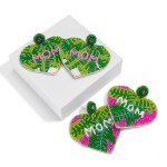 Wholesale seed Beaded Heart Mom Drop Earring Palm Leaf Detailing L