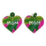 Wholesale seed Beaded Heart Mom Drop Earring Palm Leaf Detailing L