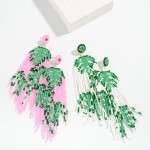 Wholesale seed Beaded Tropical Monstera Leaf Tassel Drop Earrings L